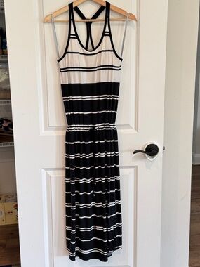Athleta Small racerback black white stripe dress